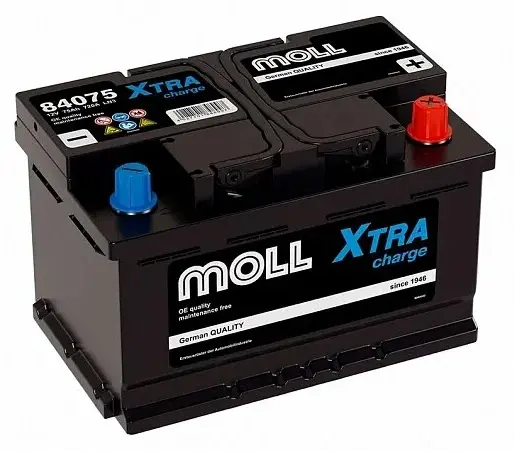 Аккумулятор автомобильный Moll XTRA charge - 75 А/ч [-+]