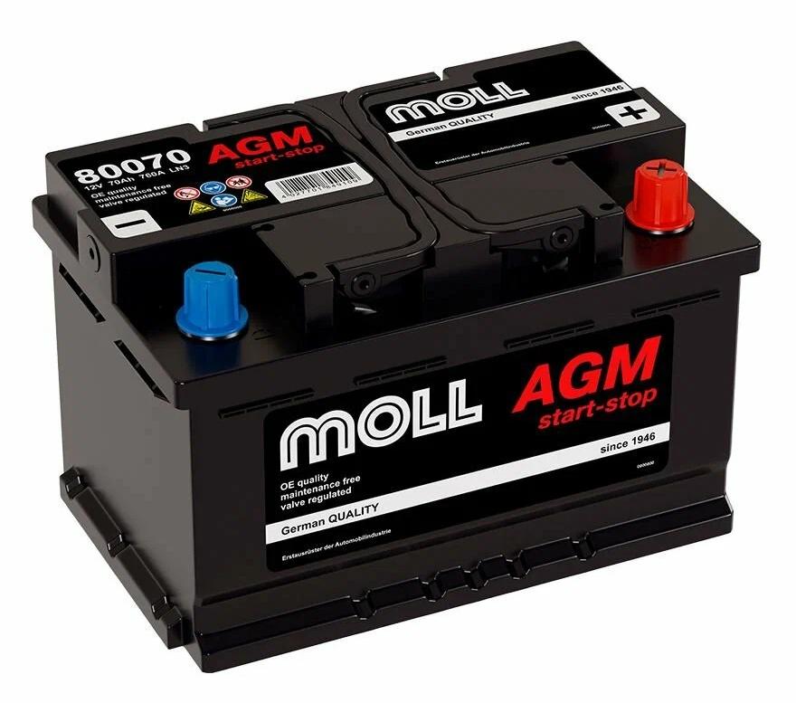 Аккумулятор Start-Stop автомобильный Moll AGM - 70 А/ч [-+]