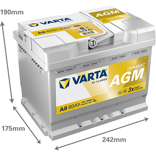 Аккумулятор Start-Stop автомобильный Varta A8 Dynamic AGM - 60 А/ч (560 901 068) [-+]