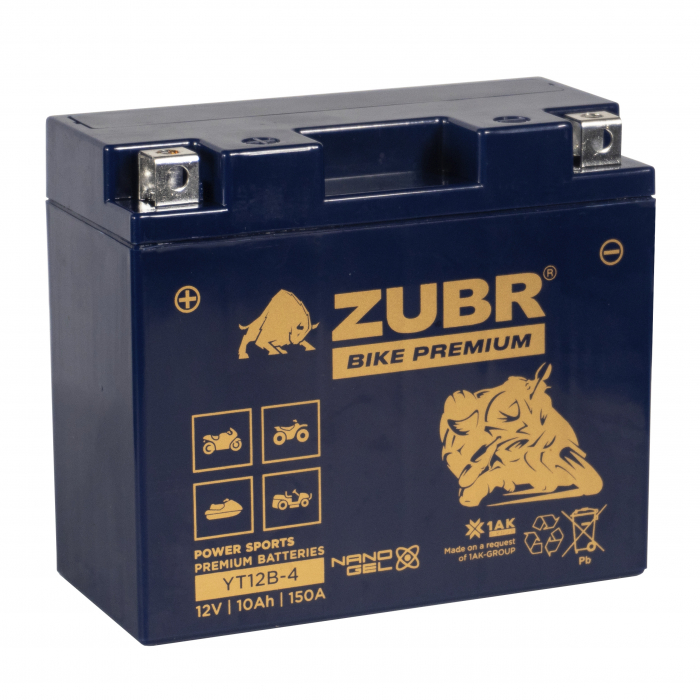 Мотоаккумулятор Zubr Bike Premium Nano Gel - 10 А/ч 150 А (YT12B-4) YT12B-BS [+-]