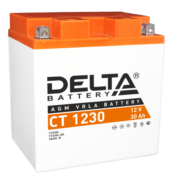 Мотоаккумулятор YTX30L, YТX30L-BS, YB30L-B Delta AGM - 30 А/ч 330 А (CT 1230)
