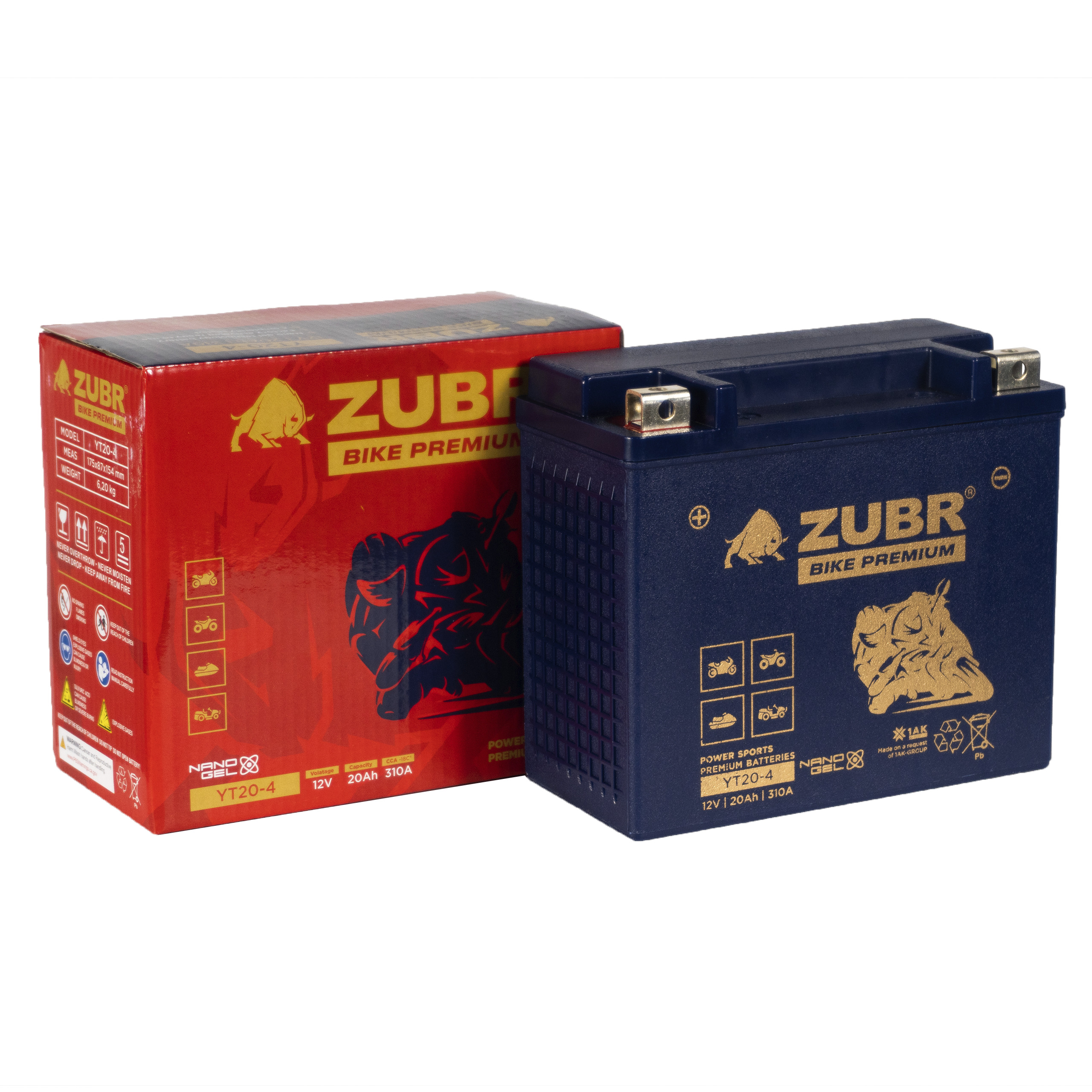 Мотоаккумулятор Zubr Bike Premium Nano Gel - 20 А/ч 310 А (YT20-4) YTX20-BS [+-]