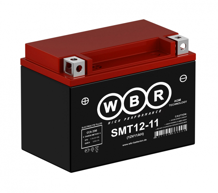 Мотоаккумулятор WBR AGM - 11 А/ч 230 А (SMT12-11) YTZ12S-BS, YTZ14S-BS