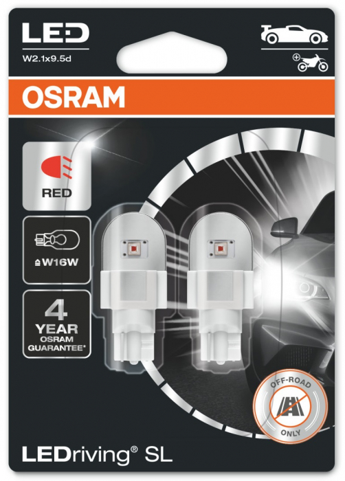 Светодиодные лампы W16W Osram LEDriving SL Red (921DRP-02B)