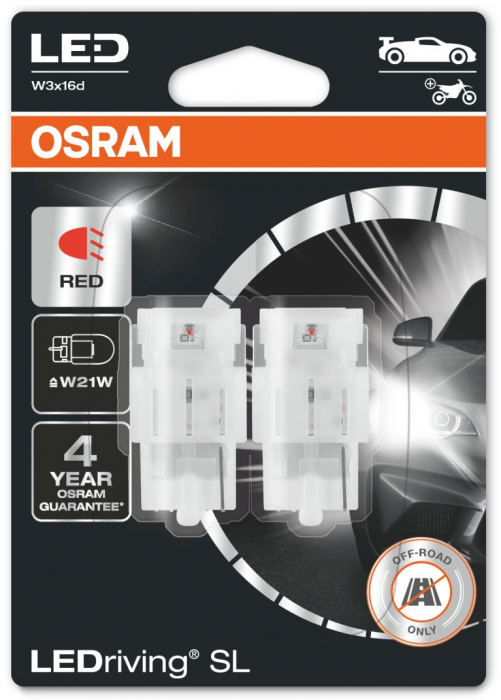 Светодиодные лампы W21W Osram LEDriving SL Red (7505DRP-02B)
