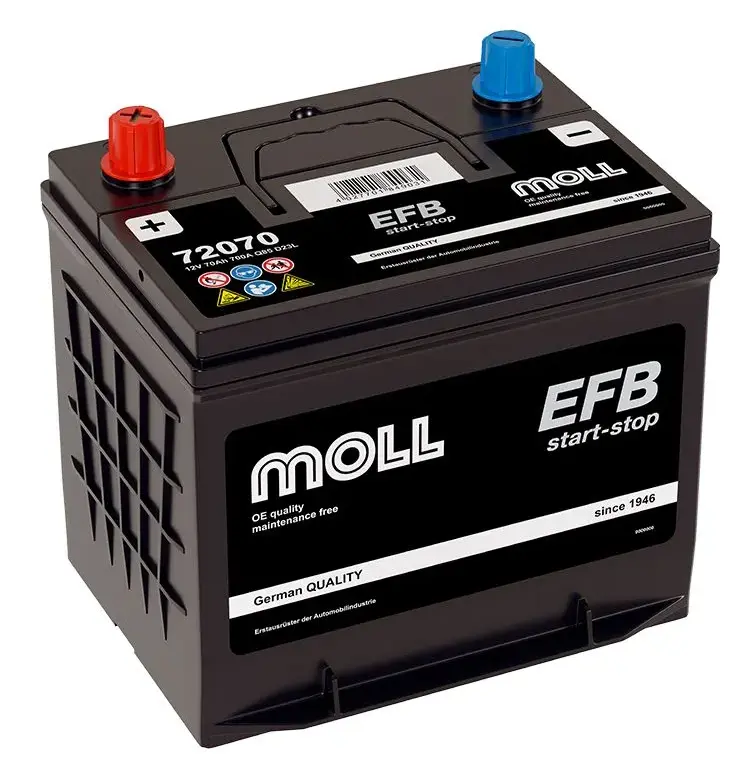 Аккумулятор автомобильный Moll Asia EFB - 70 А/ч Q85 Mazda i-Stop [-+]