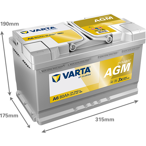 Аккумулятор Start-Stop автомобильный Varta A6 Dynamic AGM - 80 А/ч (580 901 080) [-+]