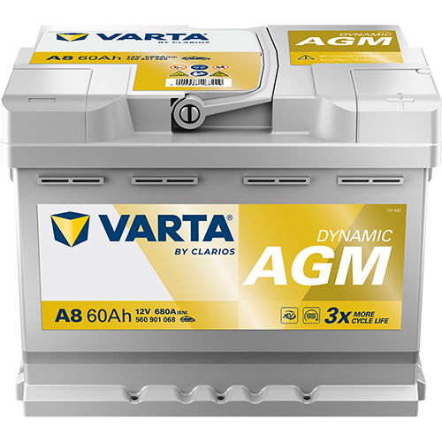 Аккумулятор Start-Stop автомобильный Varta A8 Dynamic AGM - 60 А/ч (560 901 068) [-+]