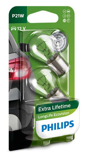 Автолампы P21W Philips Long Life Eco Vision (12498LLECOB2)