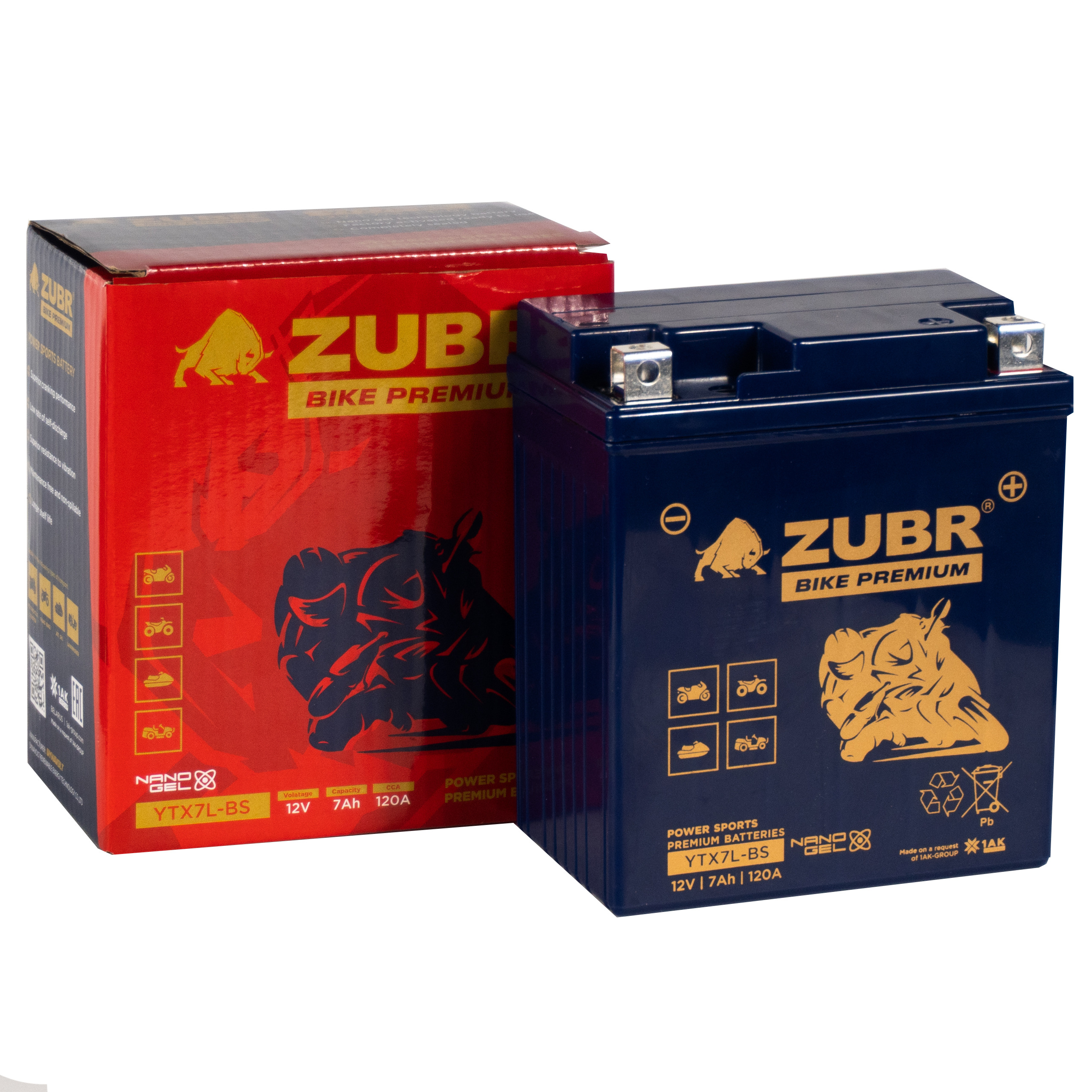 Мотоаккумулятор Zubr Bike Premium Nano Gel - 7 А/ч 120 А (YTX7L-BS) [-+]