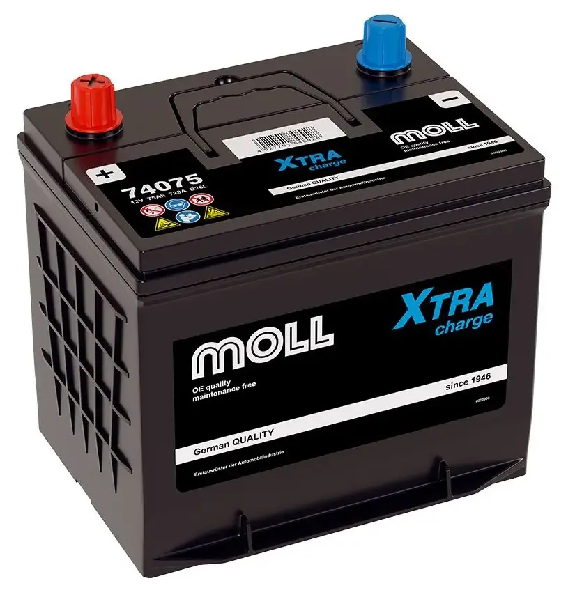 Аккумулятор автомобильный Moll Asia XTRA charge - 75 А/ч [-+]