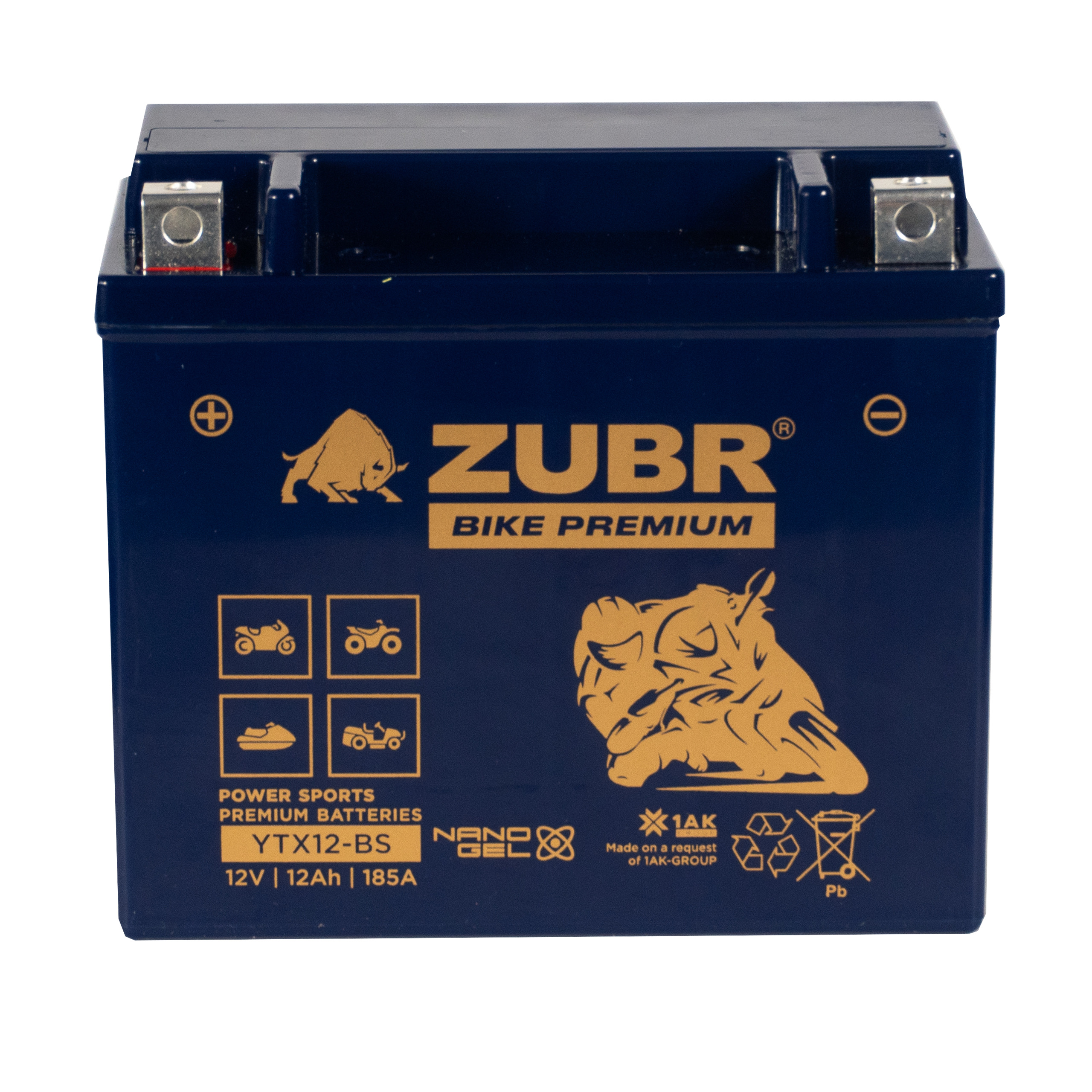 Мотоаккумулятор Zubr Bike Premium Nano Gel - 12 А/ч 185 А (YTX12-BS) [+-]