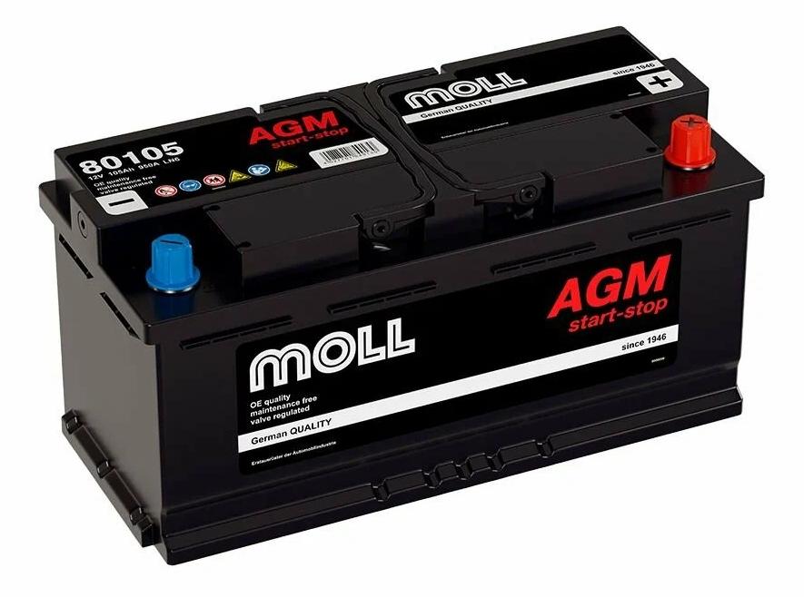 Аккумулятор Start-Stop автомобильный Moll AGM - 105 А/ч [-+]м
