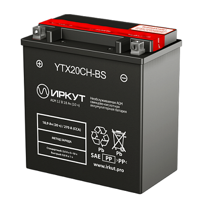 Мотоаккумулятор YTX20CH-BS Иркут - 18 А/ч 270 A [+ -]