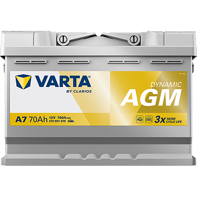 Аккумулятор Start-Stop автомобильный Varta A7 Dynamic AGM - 70 А/ч (570 901 076) [-+]
