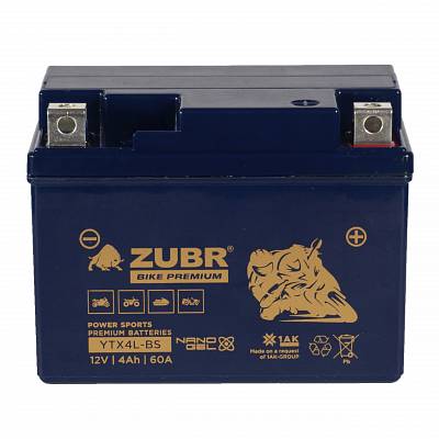 Мотоаккумулятор Zubr Bike Premium Nano Gel - 4 А/ч 60 А (YTX4L-BS) YT4L-BS [-+]
