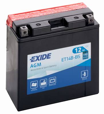 Мотоаккумулятор YT14B-BS Exide AGM - 12 А/ч 190 А (ET14B-BS) [+ -]