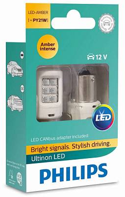 Светодиодные автолампы PY21W Philips Ultinon LED Amber + CANbus (11498ULAX2)