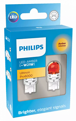 Светодиодные автолампы W21W Philips Ultinon Pro6000 SI LED Amber (11065AU60X2)