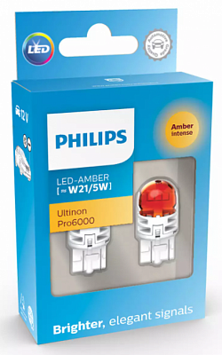 Светодиодные автолампы W21/5W Philips Ultinon Pro6000 SI LED Amber (11066AU60X2)