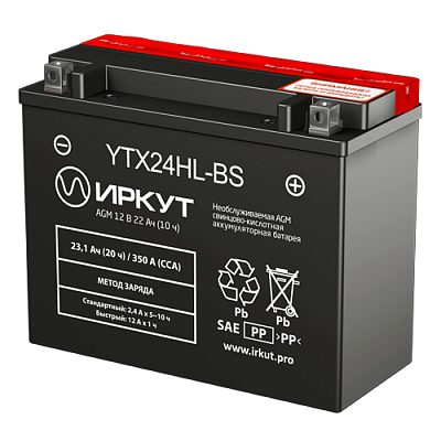 Мотоаккумулятор YTX24HL-BS Иркут - 22 А/ч 350 A [- +]