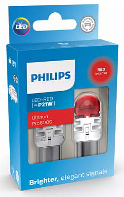 Светодиодные автолампы W21W Philips Ultinon Pro6000 SI LED Red (11498RU60X2)