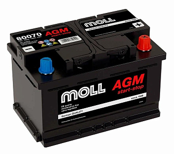 Аккумулятор Start-Stop автомобильный Moll AGM - 70 А/ч [-+]