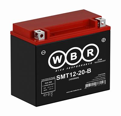 Мотоаккумулятор WBR AGM - 20 А/ч 270 А (SMT12-20-B) YTX20L-BS, YTX20HL-BS, YB16L-B, YB18L-A