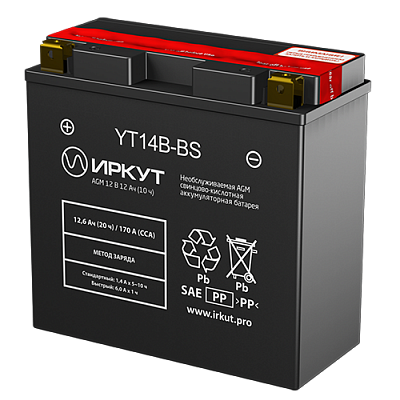 Мотоаккумулятор YT14B-BS Иркут - 12 А/ч 170 A [+ -]