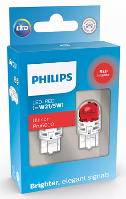 Светодиодные автолампы W21/5W Philips Ultinon Pro6000 SI LED Red (11066RU60X2)