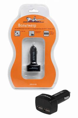 Адаптер - вольтметр автомобильный Airline (2хUSB 3.1А в прикуриватель 12/24В)