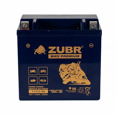 Мотоаккумулятор Zubr Bike Premium Nano Gel - 14 А/ч 205 А (YTX14-BS) [+-]