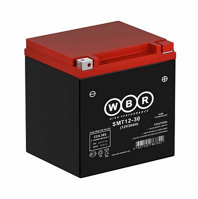 Мотоаккумулятор WBR AGM - 30 А/ч 385 А (SMT12-30) YB30L-B, YTX30L-BS, BA30LSHDT