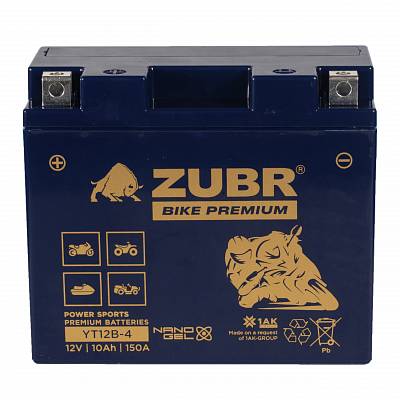 Мотоаккумулятор Zubr Bike Premium Nano Gel - 10 А/ч 150 А (YT12B-4) YT12B-BS [+-]