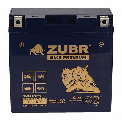 Мотоаккумулятор Zubr Bike Premium Nano Gel - 14 А/ч 180 А (YT14B-4) YT14B-BS [+-]