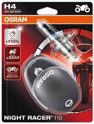 Мотолампы H4 Osram Night Racer +110% (64193NR1-02B)
