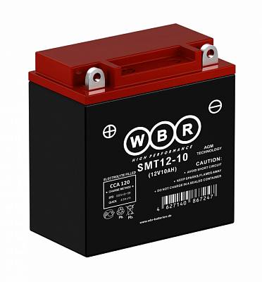 Мотоаккумулятор WBR AGM - 10 А/ч 120 А (SMT12-10) YB9A-A, YB9-B,  YB9A-A, YB9-B