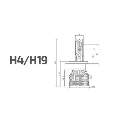 Светодиодные лампы H4/H19 MTF Cyber Light PRO 6000K  LED 6500lm (CP04K6)