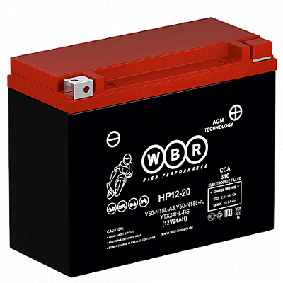 Мотоаккумулятор WBR High Performance AGM - 20 А/ч 360 А (HPS12-20) Y50-N18L-A, Y50-N18L-A3, YTX24HL-BS