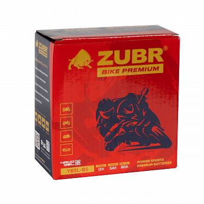 Мотоаккумулятор Zubr Bike Premium Nano Gel - 5 А/ч 80 А (YB5L-BS) [-+]