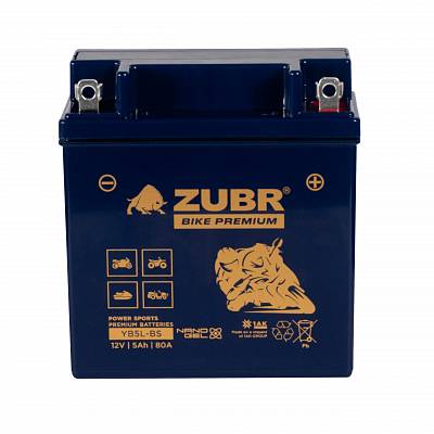 Мотоаккумулятор Zubr Bike Premium Nano Gel - 5 А/ч 80 А (YB5L-BS) [-+]