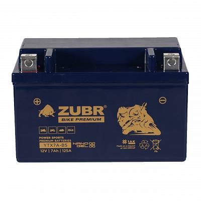 Мотоаккумулятор Zubr Bike Premium Nano Gel - 7 А/ч 125 А (YTX7A-BS) [+-]