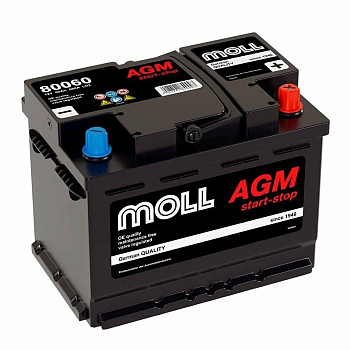 Аккумулятор Start-Stop автомобильный Moll AGM - 60 А/ч [-+]