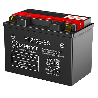 Мотоаккумулятор YTZ12S-BS Иркут - 11 А/ч 210 A [+ -]