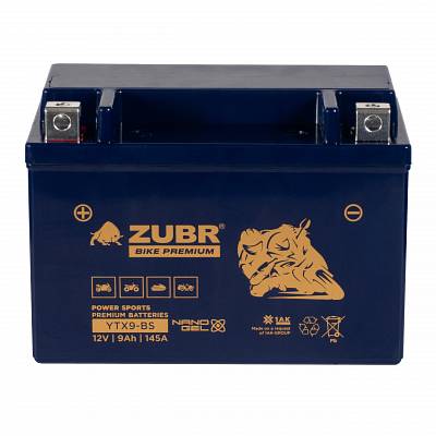 Мотоаккумулятор Zubr Bike Premium Nano Gel - 9 А/ч 145 А (YTX9-BS) [+-]