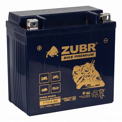 Мотоаккумулятор Zubr Bike Premium Nano Gel - 14 А/ч 205 А (YTX14-BS) [+-]