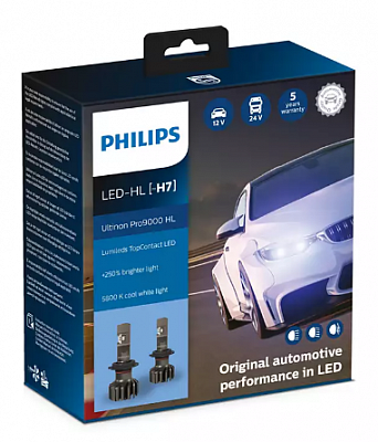 Светодиодные лампы H7 Philips Ultinon Pro9000 +250% 5800K (11972U90CWX2)
