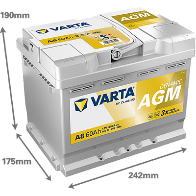Аккумулятор Start-Stop автомобильный Varta A8 Dynamic AGM - 60 А/ч (560 901 068) [-+]
