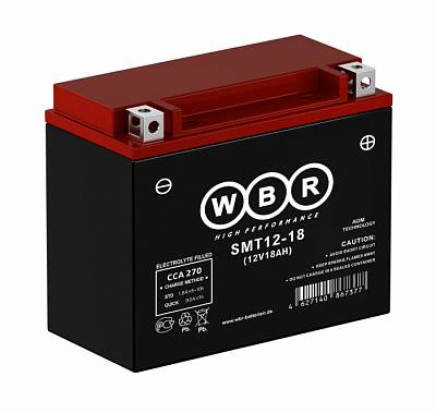 Мотоаккумулятор WBR AGM - 18 А/ч 270 А (SMT12-18) YTX20L-BS,YTX20HL-BS, YB16CL-B, YB16L-B, YB18L-A