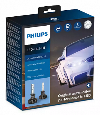 Светодиодные лампы H1 Philips Ultinon Pro9000 +250% 5800K (11258U90CWX2)